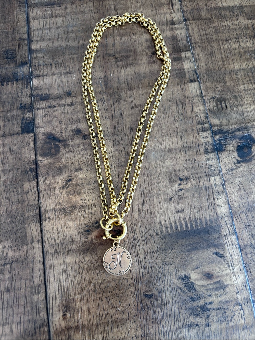 Gold Monogram “N” Pendant Necklace
